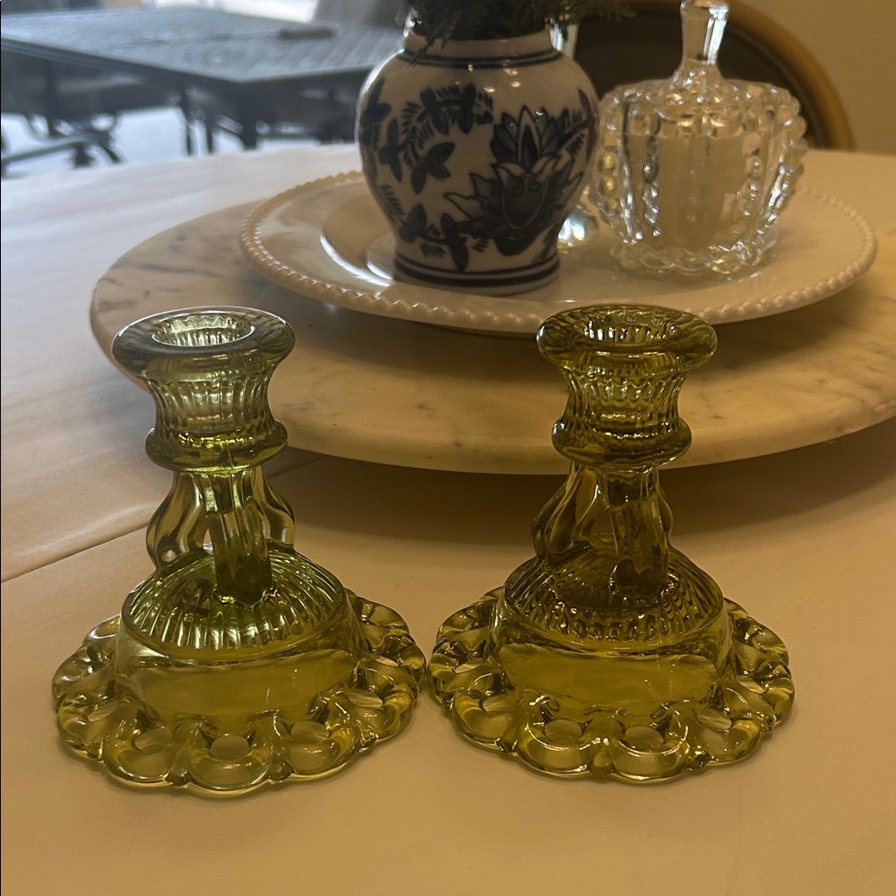 Westmoreland Doric Lace Candleholders Moss Green